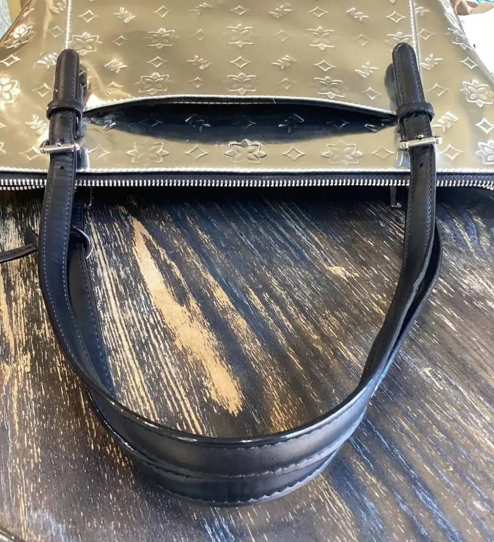 Michael Kors Ciara Zip Top Silver Mirror Embossed Tote with Matching Wristlet